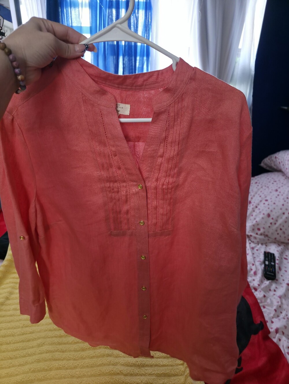 Classic Linen Pintuck Button-Front Top - Peach...PLEASE LOOK AT PHOTOS.